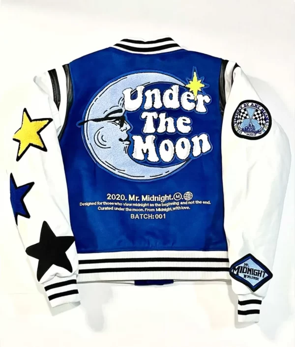 Under The Moon Mr. Midnight Blue & White Wool Varsity Jacket