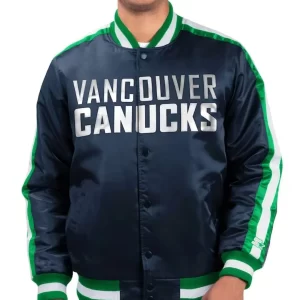 Vancouver Canucks O-Line Navy Blue Varsity Satin Jacket