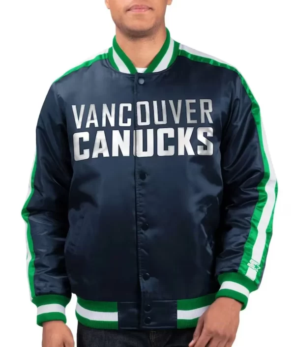 Vancouver Canucks O-Line Navy Blue Varsity Satin Jacket