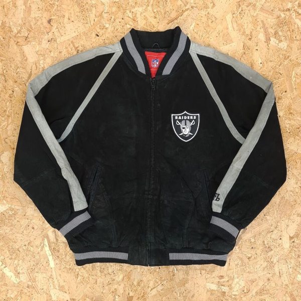 Vintage Mens LAS VEGAS RAIDERS Black Suede Jacket