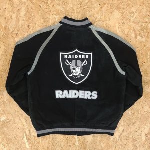 Vintage Mens LAS VEGAS RAIDERS Suede Retro NFL Bomber Jacket