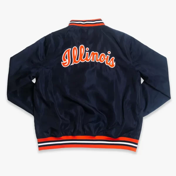 Vintage Script Illinois Fighting Bomber Navy Blue Satin Jacket