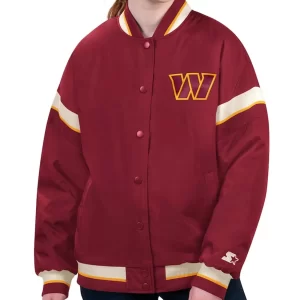 Washington Commanders Tournament Burgundy Varsity Satin Jacket