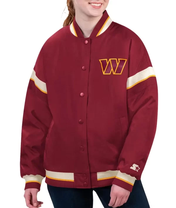 Washington Commanders Tournament Burgundy Varsity Satin Jacket