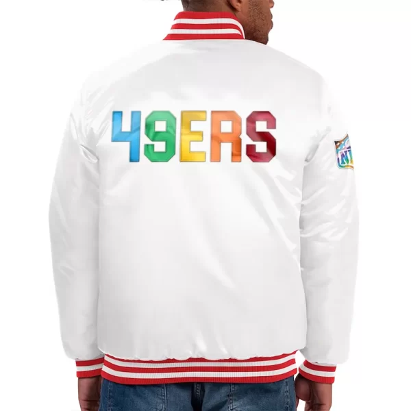 White San Francisco 49ers Pride Varsity Satin Jacket