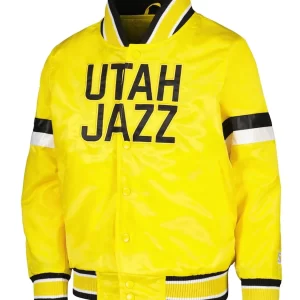 Youth Home Game Utah Jazz Yellow Varsity Satin Jacket