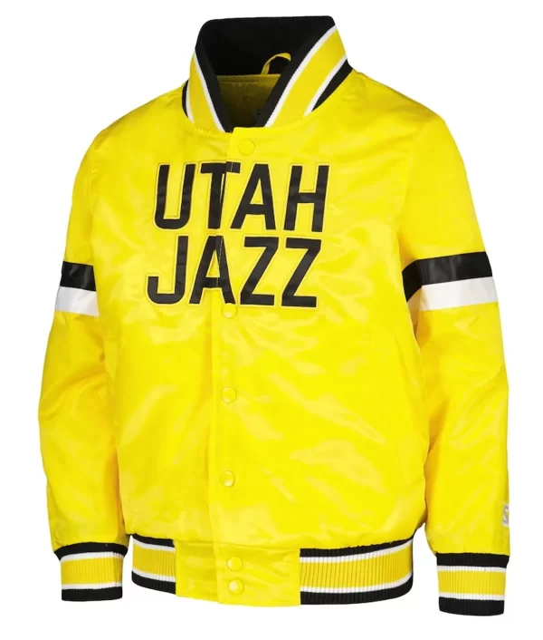 Youth Home Game Utah Jazz Yellow Varsity Satin Jacket