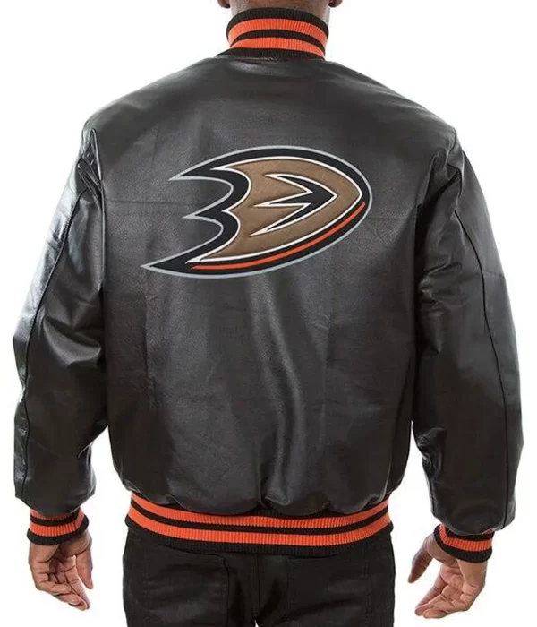 Anaheim Ducks Black Leather Varsity Jacket