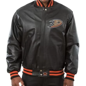 Anaheim Ducks Bomber Black Leather Jacket