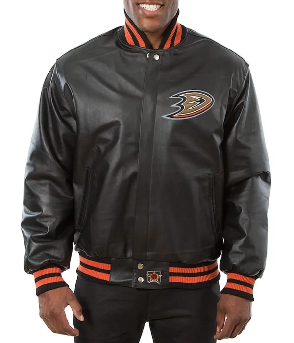 Anaheim Ducks Bomber Black Leather Jacket