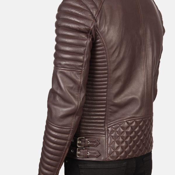 Armand Maroon Leather Biker Zip Jacket