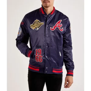 Atlanta Braves World Series Navy Blue Varsity Satin Jacket