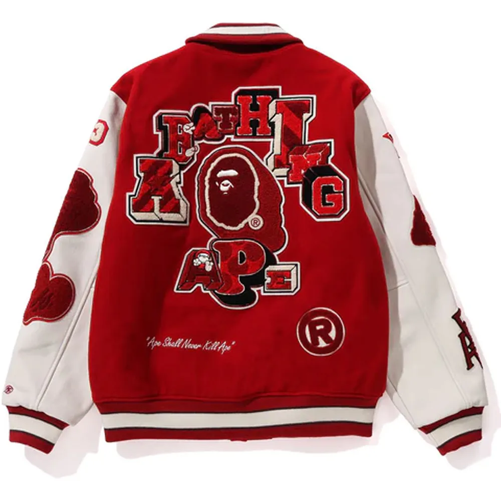 Bape Multi Motif Red Varsity Wool Jacket