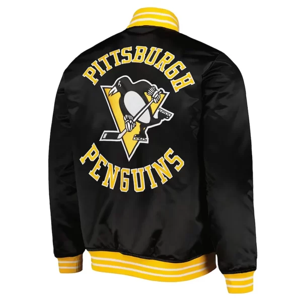 Black Pittsburgh Penguins Heavyweight Varsity Satin Jacket