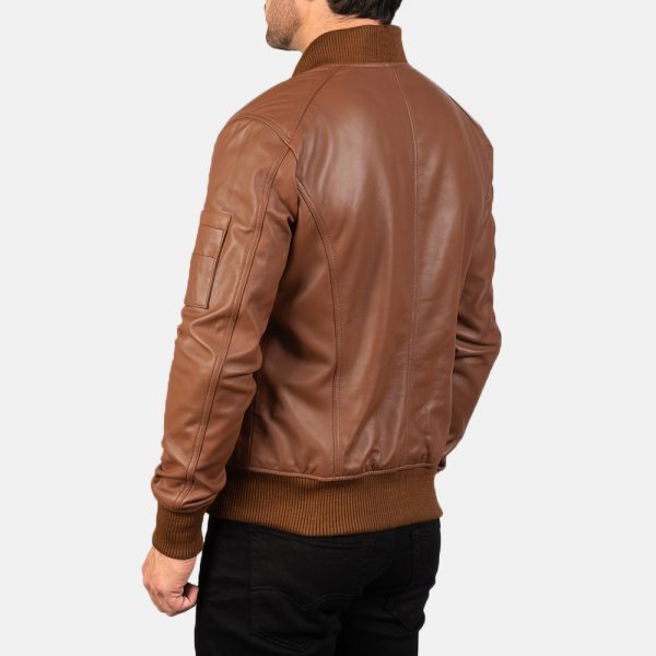 Bomia Ma-1 Brown Leather Bomber Zip Jacket