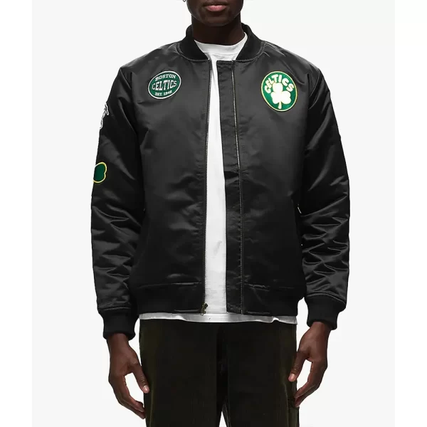 Boston Celtics Black Satin Bomber Jacket