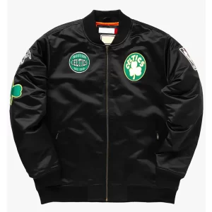 Boston Celtics Black Satin Bomber Jacket