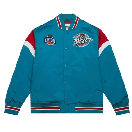 Detroit Pistons Heavyweight Aqua Varsity Satin Jacket