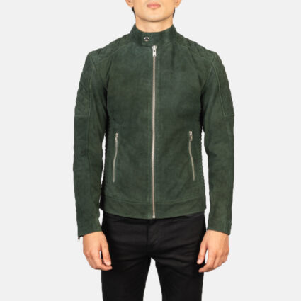 Fernando Quilted Green Suede Leather Biker Jacket