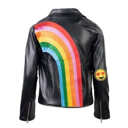 Happy Rainbow Vegan Black Leather Jacket