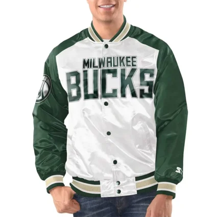 Hunter Green Milwaukee Bucks Renegade Varsity Satin Jacket