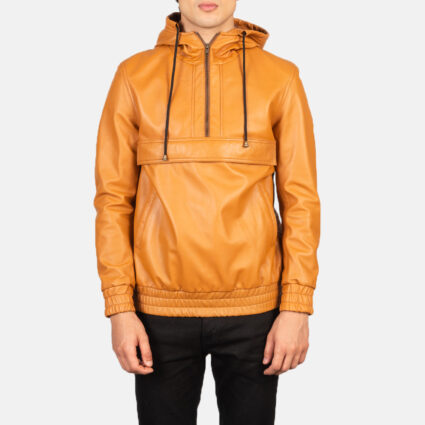 Kenton Hooded Brown Real Leather Pullover Jacket