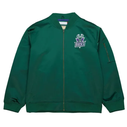 Milwaukee Bucks Vintage Logo Green Lightweight Satin Jacket