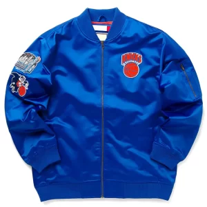 NY Knicks Bomber Royal Blue Lightweight Satin Jacket