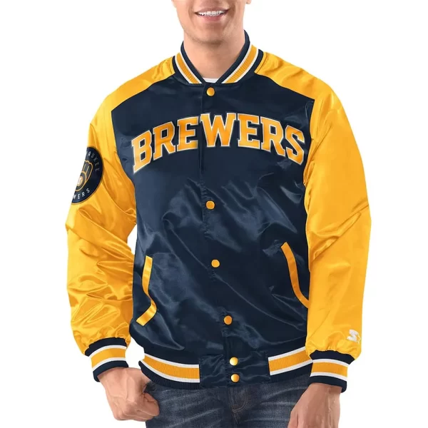 Navy & Gold Milwaukee Brewers Renegade Varsity Satin Jacket