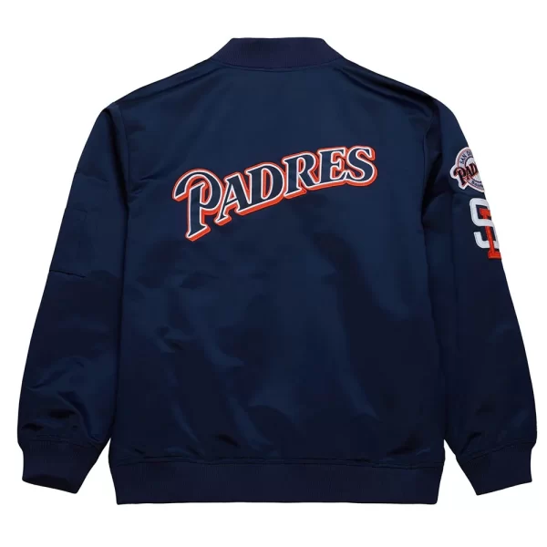 Navy Vintage Logo San Diego Padres Bomber Satin Jacket