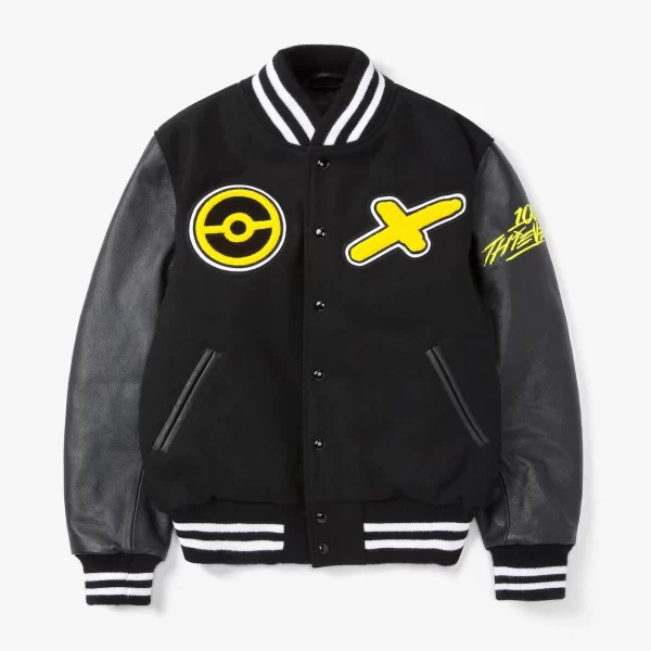 Pikachu Golden Bear Black Varsity Jacket