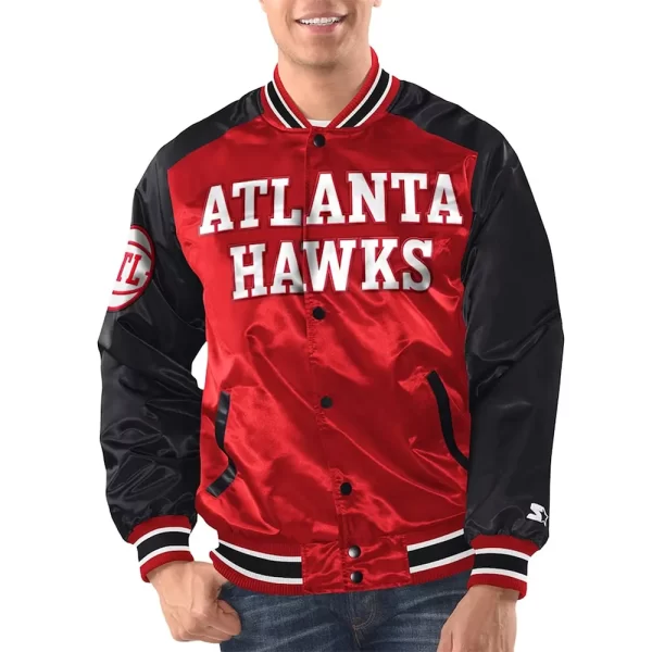 Red & Black Atlanta Hawks Renegade Varsity Satin Jacket