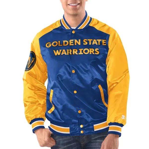 Royal Blue & Gold Golden State Warriors Renegade Varsity Satin Jacket