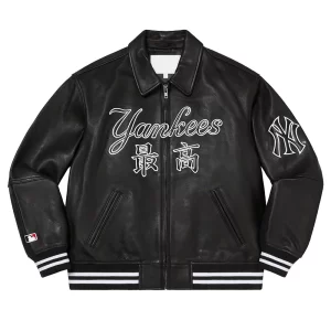 Supreme NY Yankees Varsity Leather Black Jacket