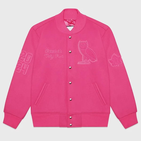 Valentine OVO Pink Wool Varsity Jacket