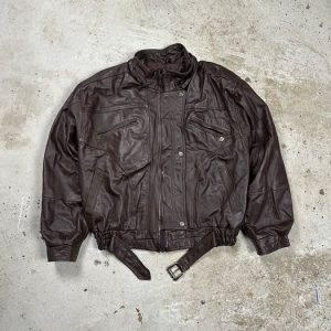 Vintage 90s Brown Leather Bomber Moto Biker Jacket