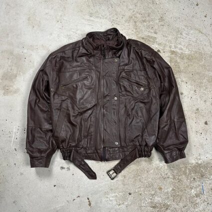 Vintage 90s Brown Leather Bomber Moto Biker Jacket