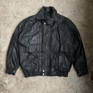 Vintage Real Leather Black Bomber Jacket