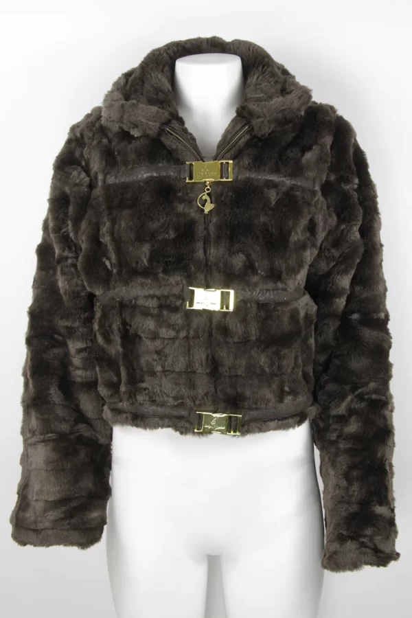 Vintage Y2k Baby Phat Black Faux Fur Jacket