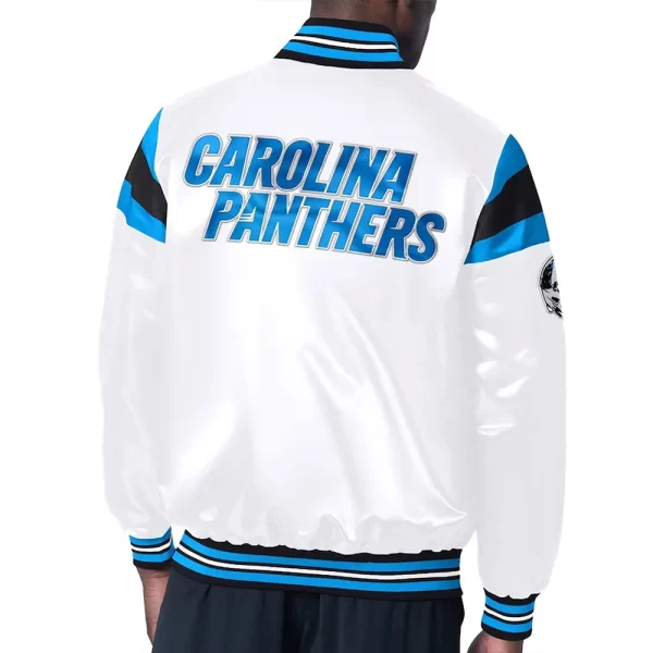 White Carolina Panthers Midweight Varsity Satin Jacket