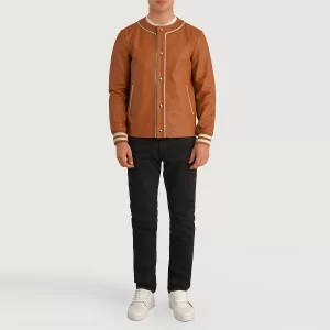 Willis Tan Brown Leather Varsity Jacket