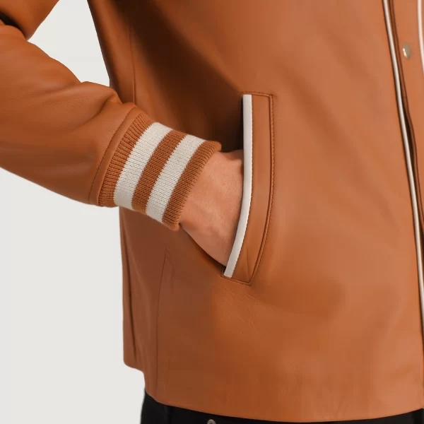 Willis Tan Leather Varsity Jacket