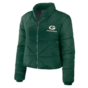 Women’s Green Bay Packers Puffer Nylon Cropped Jacket