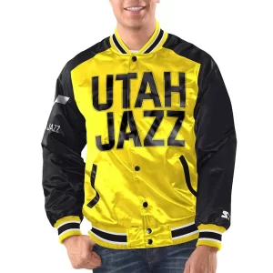 Yellow & Black Utah Jazz Renegade Varsity Satin Jacket