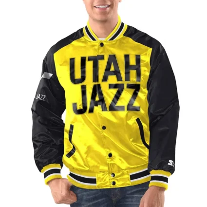 Yellow & Black Utah Jazz Renegade Varsity Satin Jacket