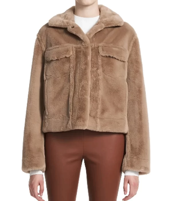 Zion Moreno Gossip Girl Trucker Brown Fur Jacket