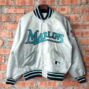 90’s Florida Marlins Baseball Gray Satin Jacket
