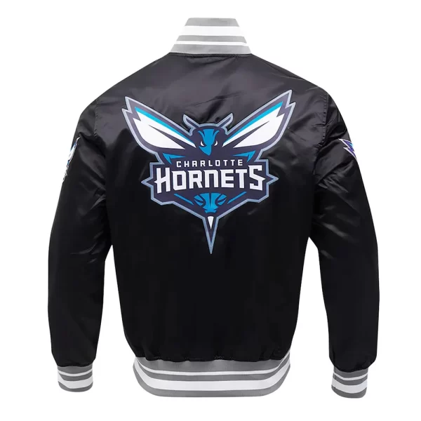 Black Charlotte Hornets Script Tail Varsity Satin Jacket