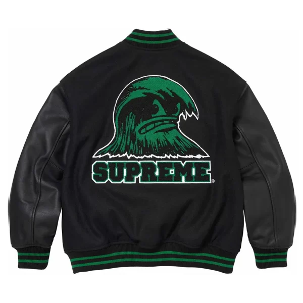 Black Supreme Wave Wool Varsity Jacket