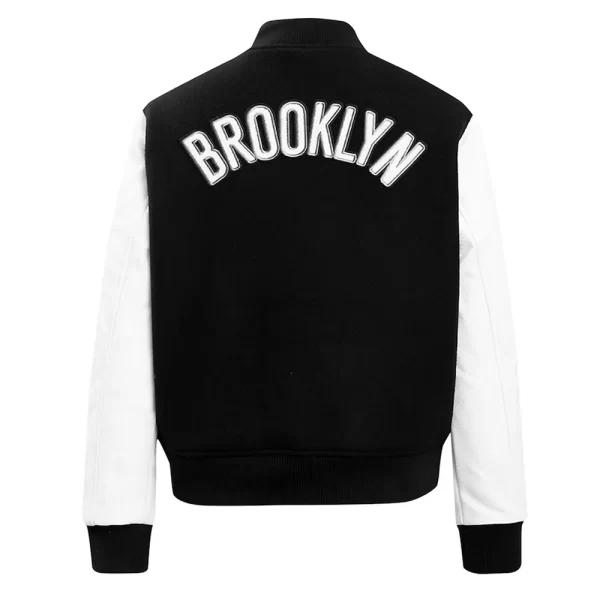 Black & White Brooklyn Nets Classic Wool Varsity Jacket